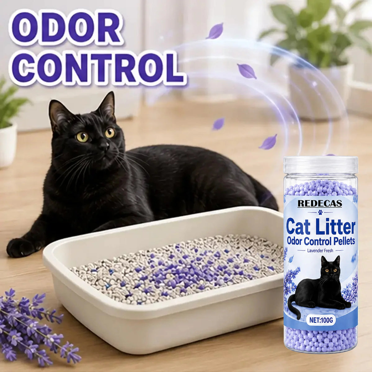 Lavender‑scented Cat Litter Deodorizer Granules, Litter Box Freshener, Reduces Bad Odors & Keeps Litter Area Fresh
