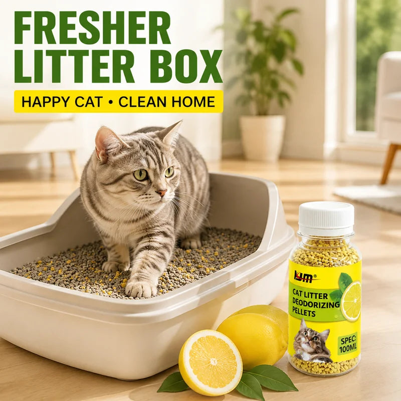 KJM Cat Litter Deodorizing Pellets Lemon Scent Odor Control Beads Mix With Cat Litter Eliminate Bad Smell For Pet Litter Box