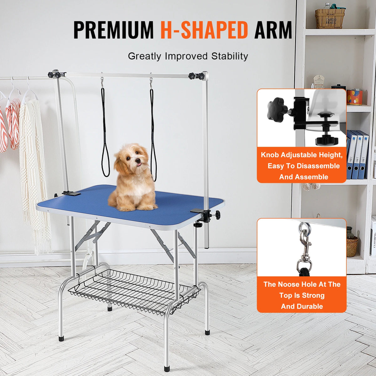 SucceBuy Pet Grooming Table Two Arms with Clamp Dog Station Foldable Pets Stand for Medium Small Dogs with Grooming Loop