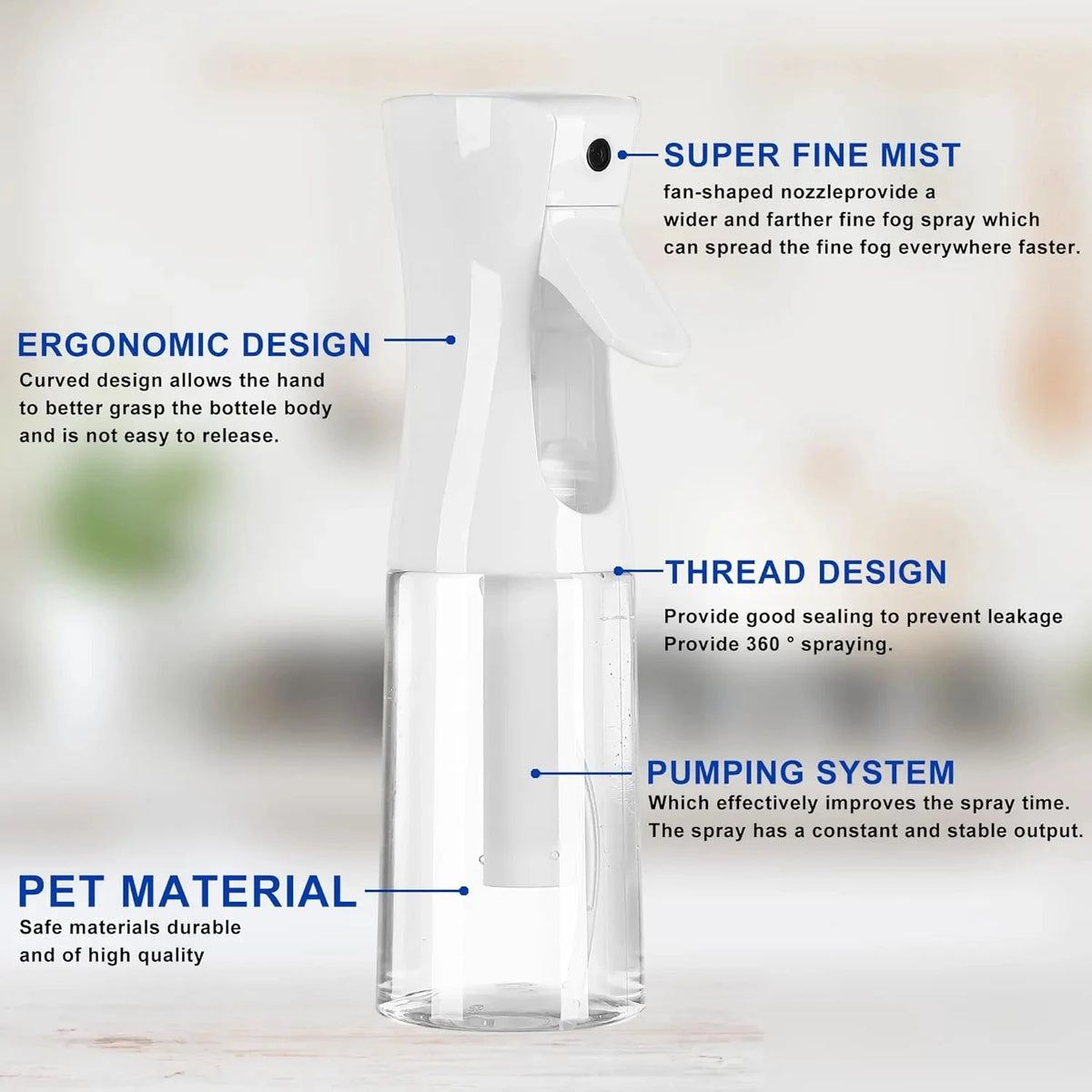 Professional High Pressure Spray Bottle 200ml - Fine Continuous Mist Sprayer for Hair Styling, Gardening & Pet Grooming