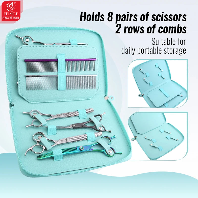 Fenice Professional 1/2/4/8 Pet Grooming Scissors Pack Colourful Hairdressing Shears Case Portable Storage Scissors Box