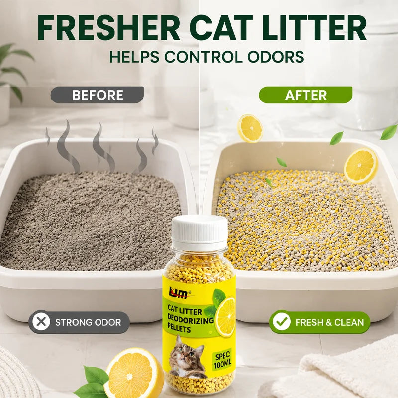 KJM Cat Litter Deodorizing Pellets Lemon Scent Odor Control Beads Mix With Cat Litter Eliminate Bad Smell For Pet Litter Box
