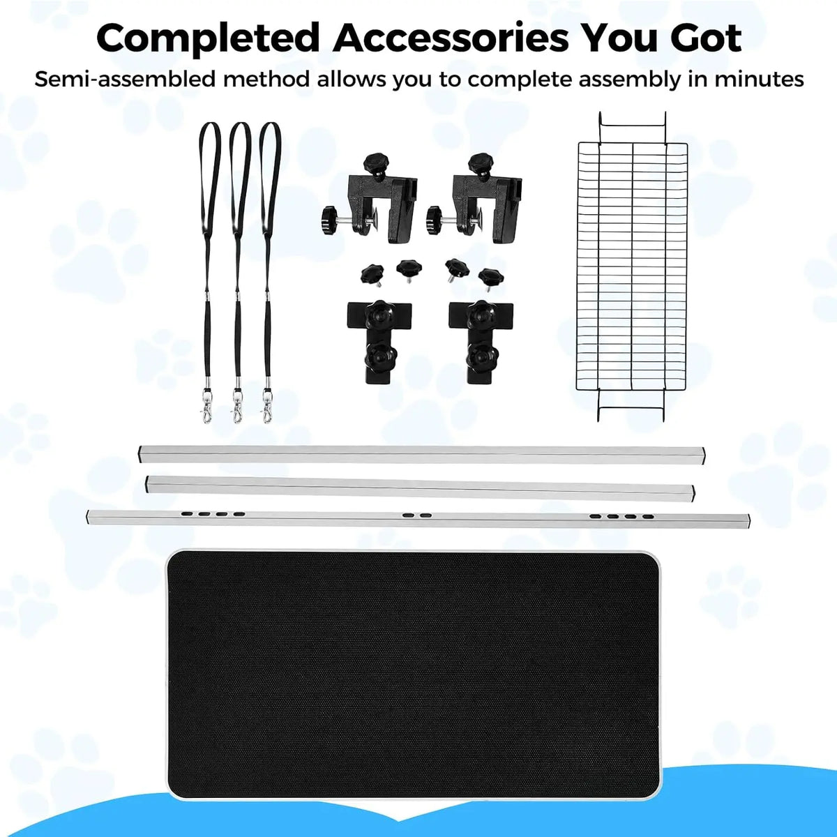 Garvee 42Inch Foldable Dog Grooming Table Professional Pet Grooming Station 350lbs Stainless Steel Table Adjustable H Arm Mesh Storage Basket Waterproof Anti-Slip Top, 3 Safety Nooses for All Dogs