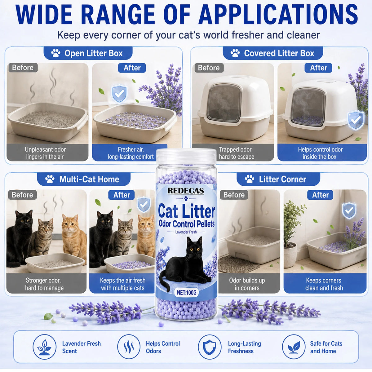Lavender‑scented Cat Litter Deodorizer Granules, Litter Box Freshener, Reduces Bad Odors & Keeps Litter Area Fresh