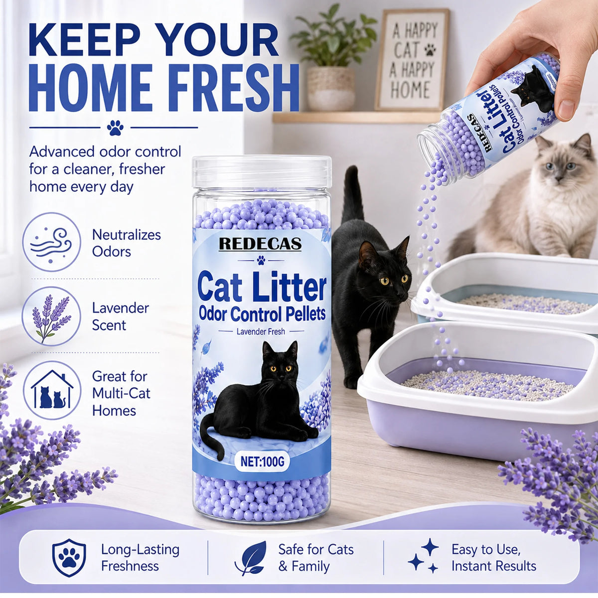 Lavender‑scented Cat Litter Deodorizer Granules, Litter Box Freshener, Reduces Bad Odors & Keeps Litter Area Fresh