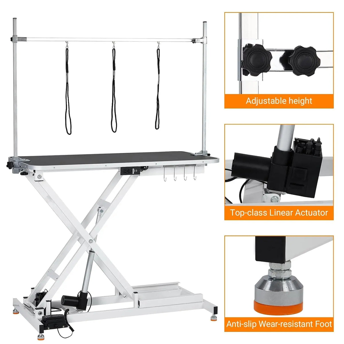 Garvee 47inch Cat Dog Pet Electric Height Adjustable Table Grooming Table 9.4-39.4inch Lift Range, 264 lb Capacity, Foot Control, Anti-Slip Top, 3 Nooses, Arm, Hooks, Tool Organizer and Locking Wheels