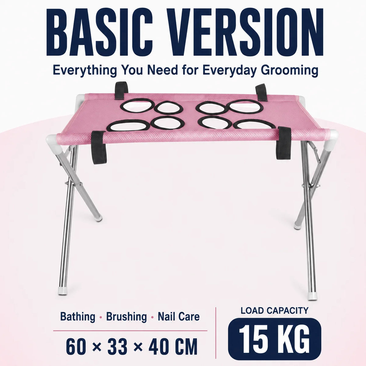 Pet Grooming Hammock Stand Foldable Dog Bathing Table Breathable Mesh Washing Support with Storage Pockets for Home Salon