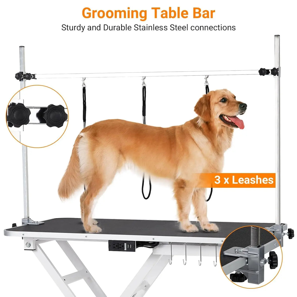 Garvee 47inch Cat Dog Pet Electric Height Adjustable Table Grooming Table 9.4-39.4inch Lift Range, 264 lb Capacity, Foot Control, Anti-Slip Top, 3 Nooses, Arm, Hooks, Tool Organizer and Locking Wheels