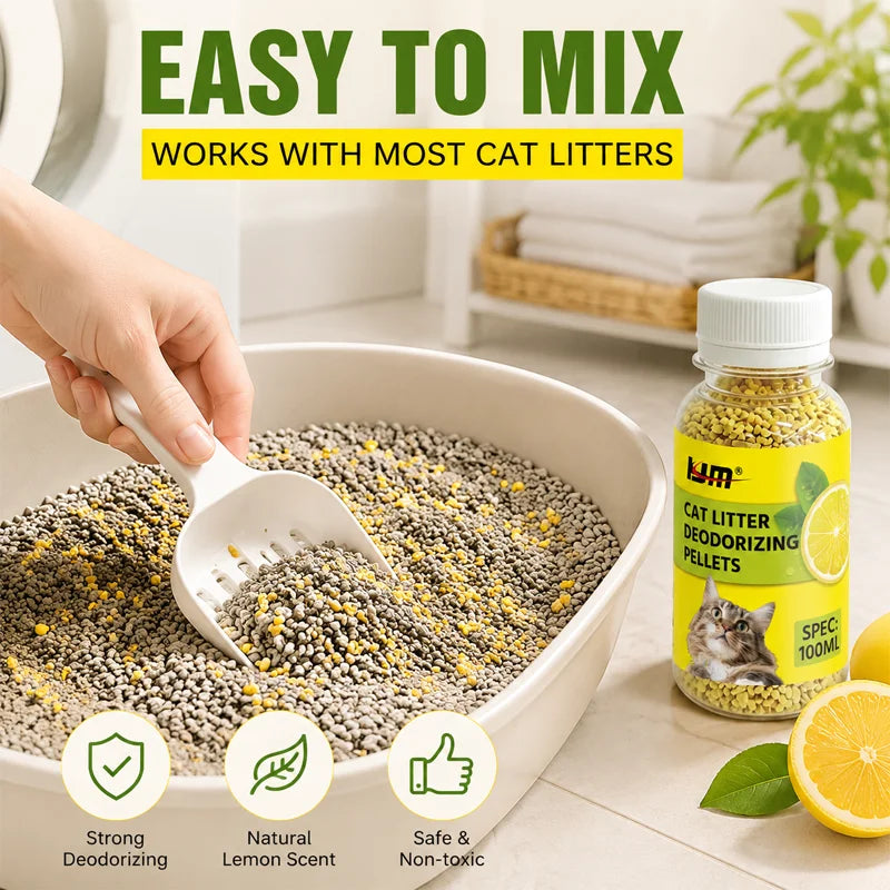 KJM Cat Litter Deodorizing Pellets Lemon Scent Odor Control Beads Mix With Cat Litter Eliminate Bad Smell For Pet Litter Box