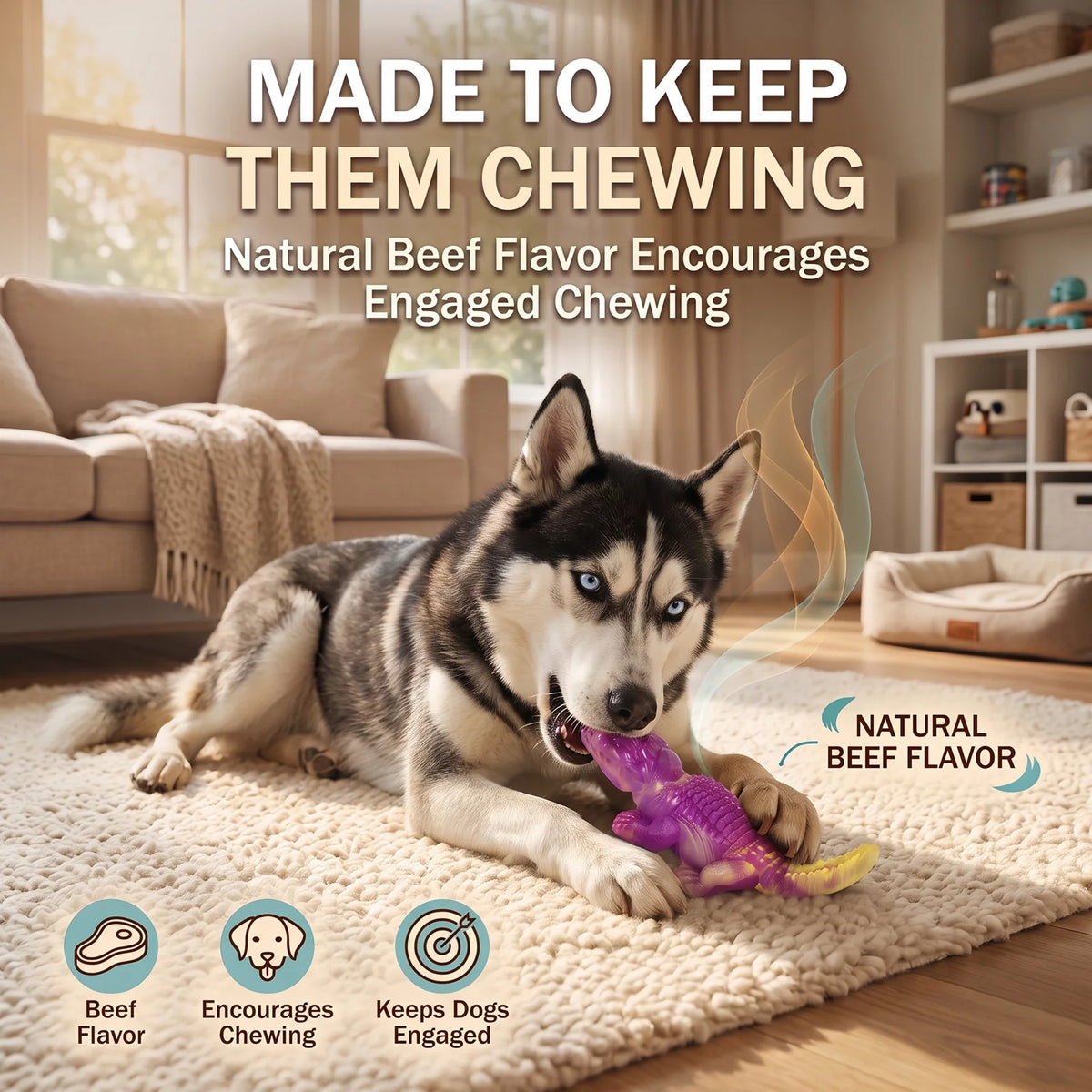 Indestructible Dog Chew Toy for Aggressive Chewers Durable Dog Teeth Cleaning Alligator Shaped Beef Aroma Chew Pet Toy