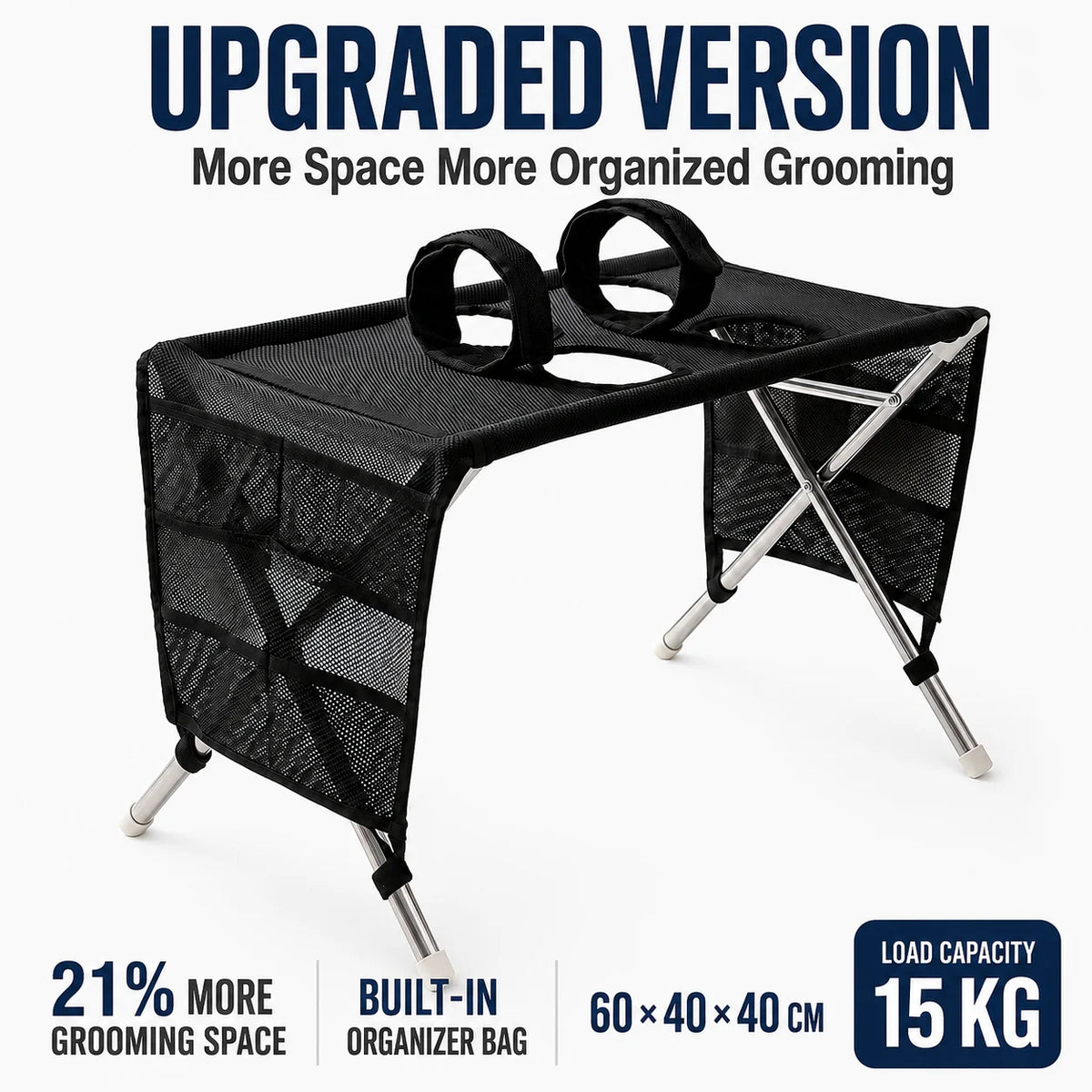 Pet Grooming Hammock Stand Foldable Dog Bathing Table Breathable Mesh Washing Support with Storage Pockets for Home Salon