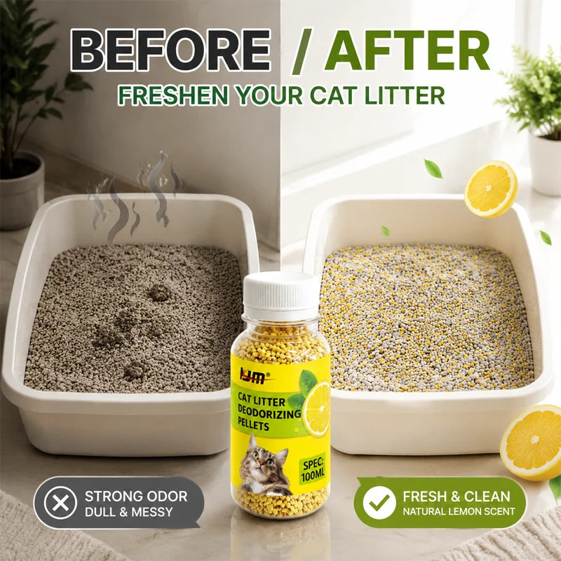 KJM Cat Litter Deodorizing Pellets Lemon Scent Odor Control Beads Mix With Cat Litter Eliminate Bad Smell For Pet Litter Box