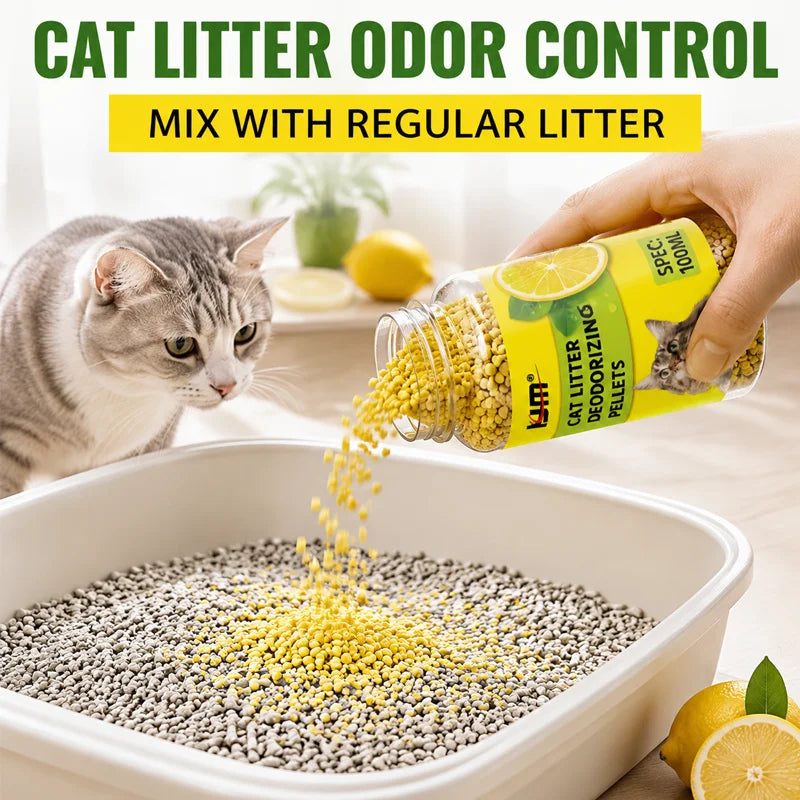KJM Cat Litter Deodorizing Pellets Lemon Scent Odor Control Beads Mix With Cat Litter Eliminate Bad Smell For Pet Litter Box