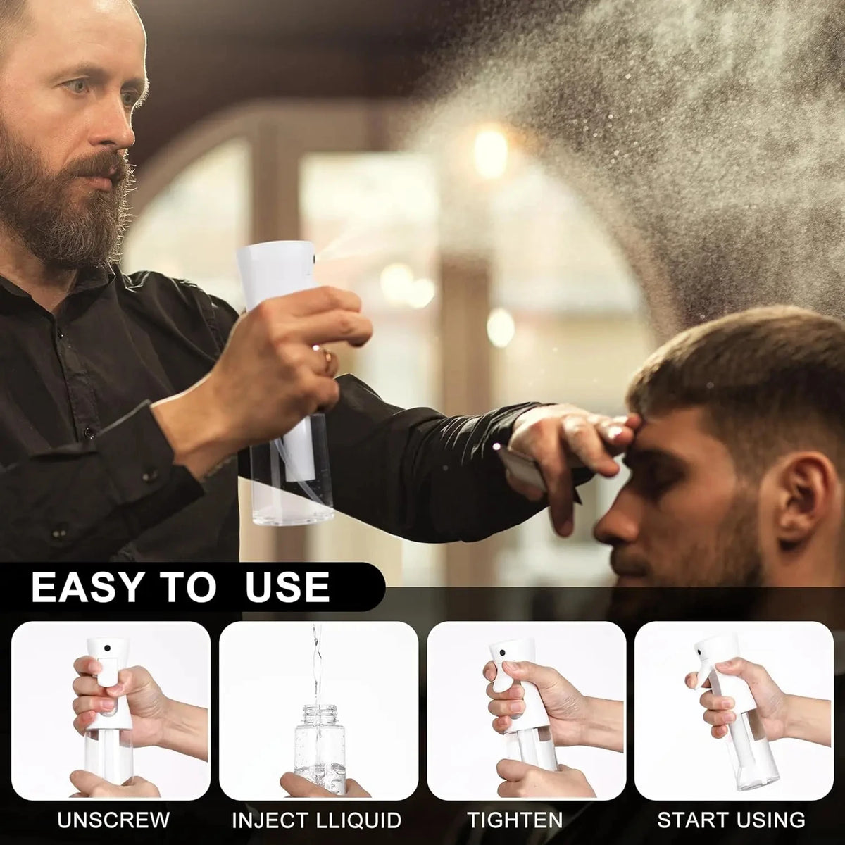 Professional High Pressure Spray Bottle 200ml - Fine Continuous Mist Sprayer for Hair Styling, Gardening & Pet Grooming