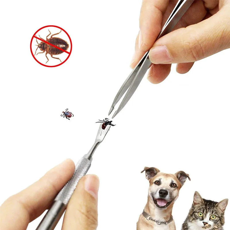 Quality Stainless Steel Pet Flea Remover Tool Scratching Hook Tweezers Clips Set Cat Dog Tick Removal Tool Pet Grooming Supplies