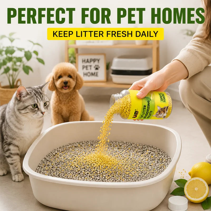 KJM Cat Litter Deodorizing Pellets Lemon Scent Odor Control Beads Mix With Cat Litter Eliminate Bad Smell For Pet Litter Box