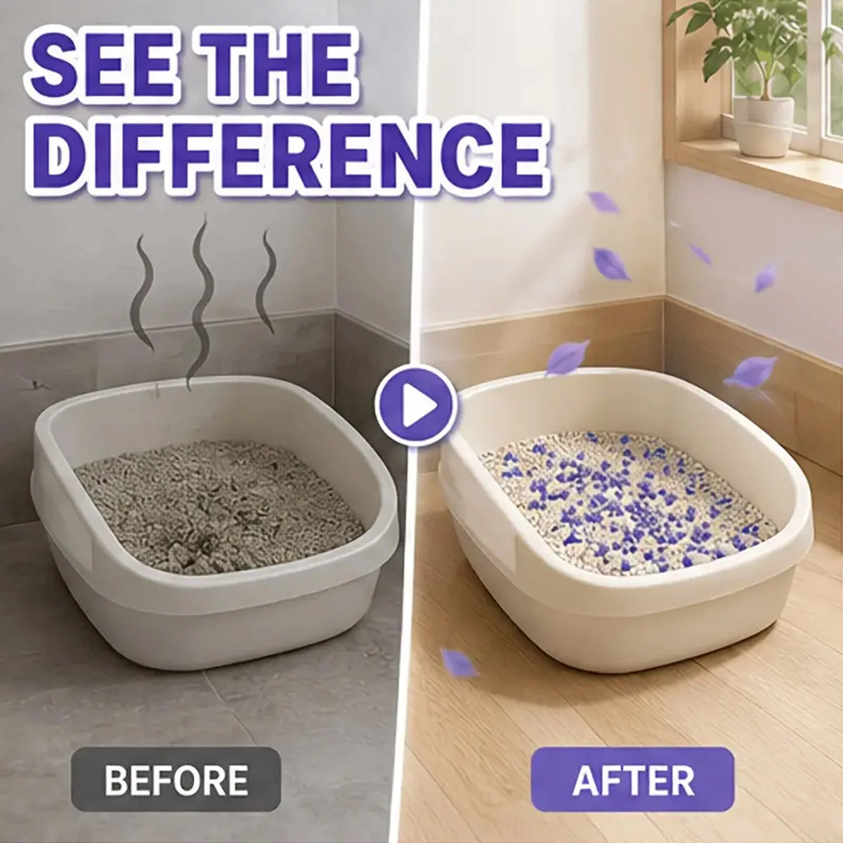 Lavender‑scented Cat Litter Deodorizer Granules, Litter Box Freshener, Reduces Bad Odors & Keeps Litter Area Fresh