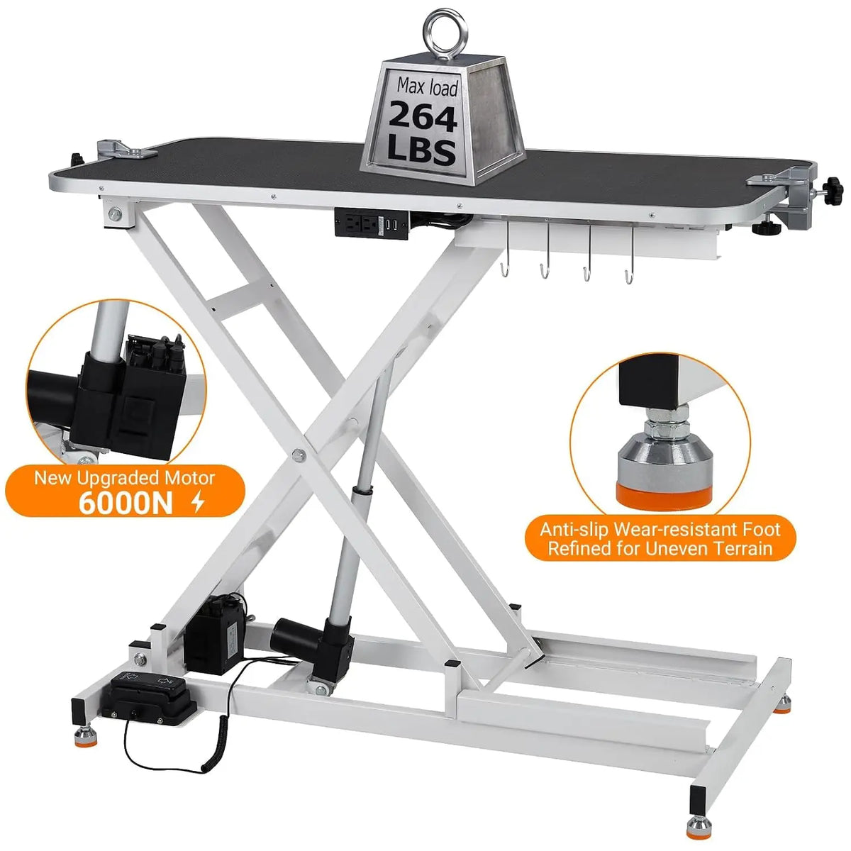 Garvee 47inch Cat Dog Pet Electric Height Adjustable Table Grooming Table 9.4-39.4inch Lift Range, 264 lb Capacity, Foot Control, Anti-Slip Top, 3 Nooses, Arm, Hooks, Tool Organizer and Locking Wheels