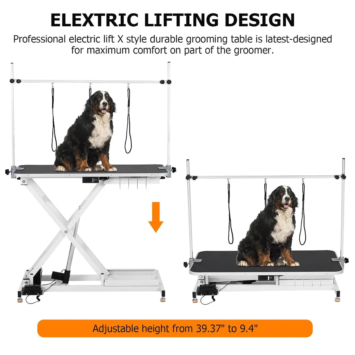Garvee 47inch Cat Dog Pet Electric Height Adjustable Table Grooming Table 9.4-39.4inch Lift Range, 264 lb Capacity, Foot Control, Anti-Slip Top, 3 Nooses, Arm, Hooks, Tool Organizer and Locking Wheels