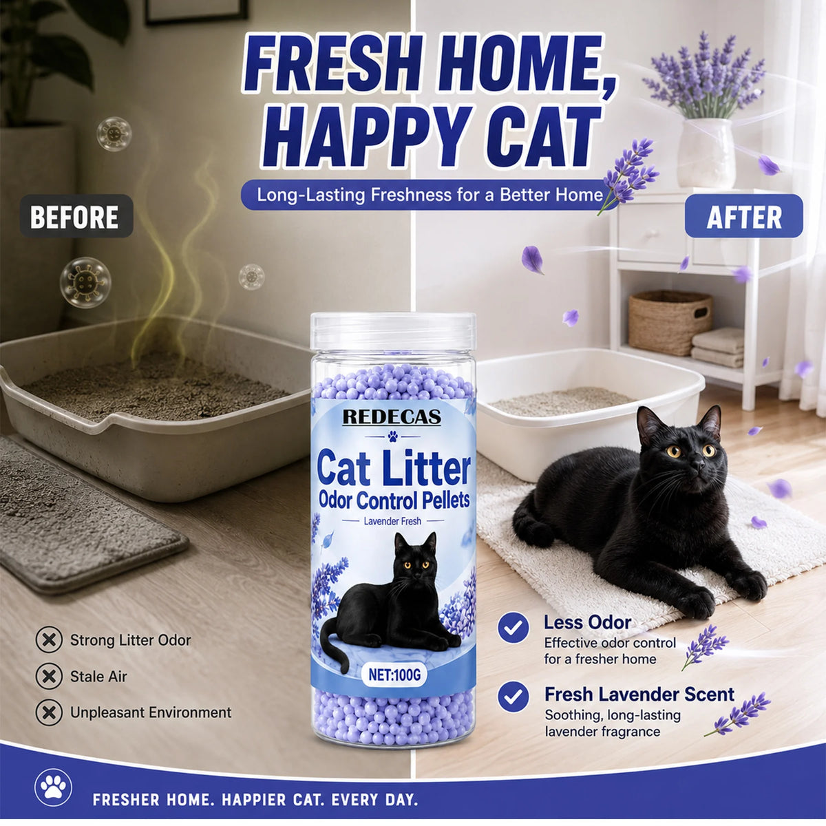 Lavender‑scented Cat Litter Deodorizer Granules, Litter Box Freshener, Reduces Bad Odors & Keeps Litter Area Fresh